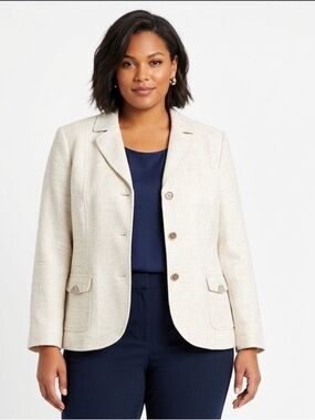 C&A PLUS SIZE long sleeved fully Linen Creme Blazer, SIZE 24